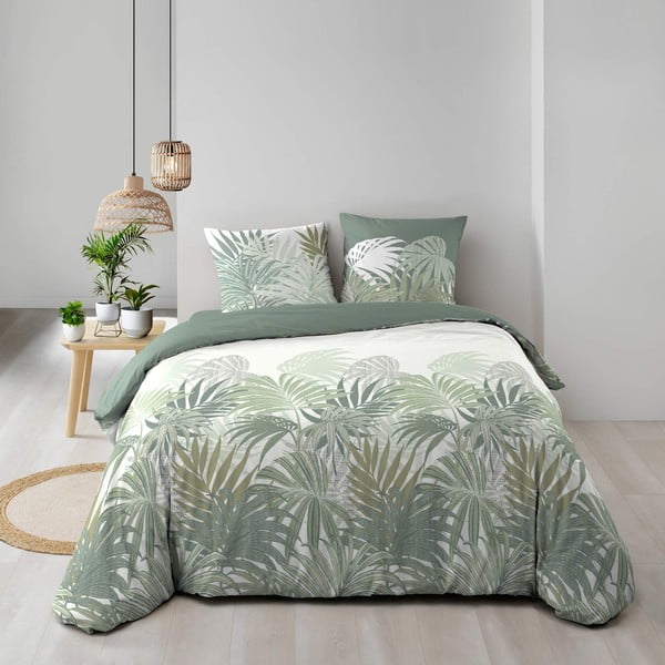 Set copripiumino e federa verde in cotone per letto matrimoniale ed esteso 240x220 cm Nymea – douceur d'intérieur