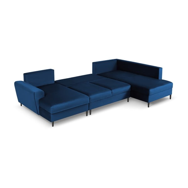 Divano angolare blu allungabile e con contenitore (con penisola a destra/a U) con rivestimento in velluto Kyoto – Cosmopolitan Design-image-2
