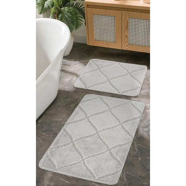 Set di tappetini per il bagno grigio chiaro 2 pz 50x80 cm Cizgili – Foutastic-image-1