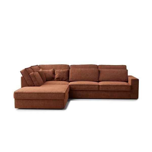 Divano angolare color rame (con penisola a sinistra/a L) con rivestimento in ciniglia Kirou – Maison de Rêve