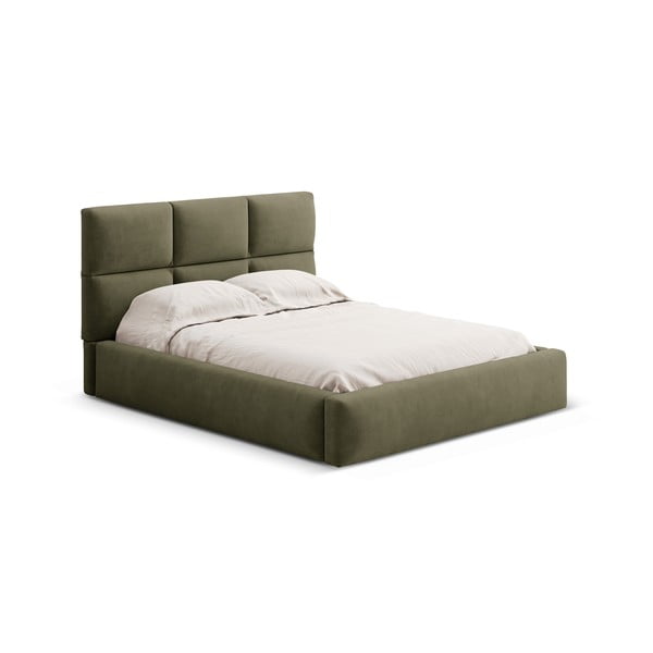 Letto matrimoniale imbottito verde con contenitore con rete inclusa 200x200 cm Libera – Windsor & Co Sofas