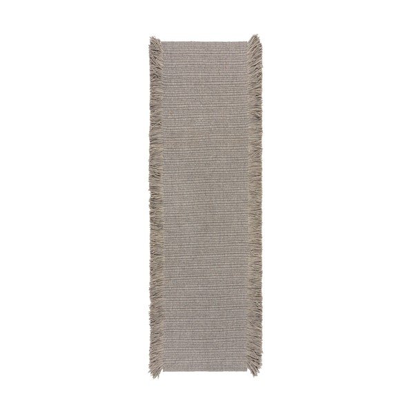 Passatoia grigia in misto lana tessuta a mano 60x230 cm Rene Fringed Ribbed – Flair Rugs