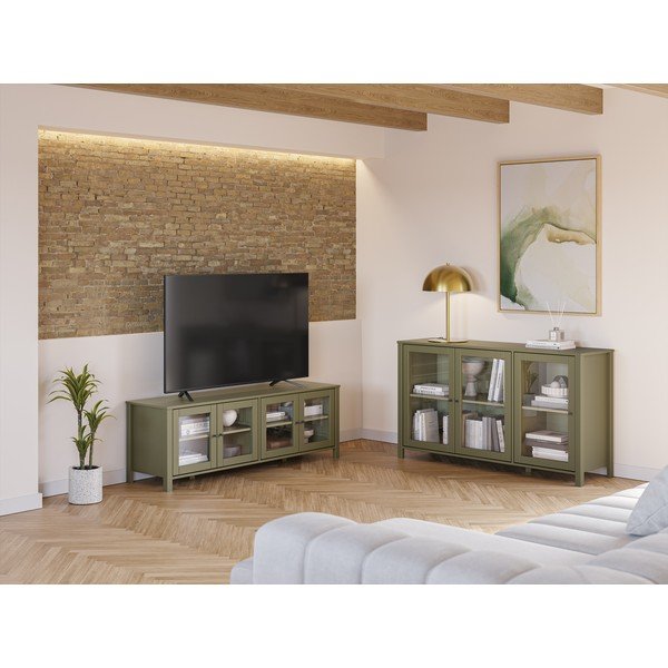 Mobile TV verde in pino massiccio 150x50x40 cm Alessandra – Marckeric-image-4