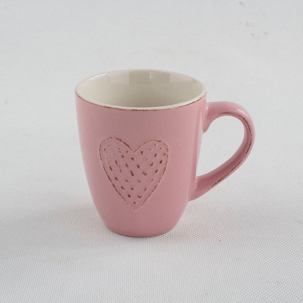 Růžový keramický hrnek Dakls Dots Heart, 300 ml