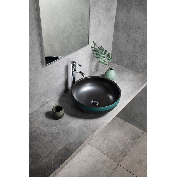 Lavabo rotondo nero/turchese in ceramica ø 41 cm Priori – Sapho-image-1