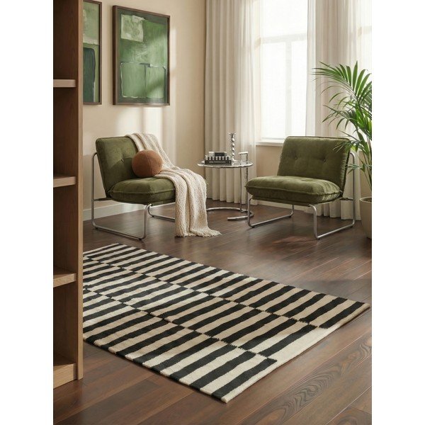 Tappeto bianco e nero in lana reversibile/tessuto a mano 120x180 cm Donna – Hanse Home-image-1