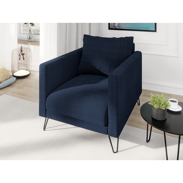 Poltrona blu scuro con rivestimento in ciniglia Freya – Ropez-image-3