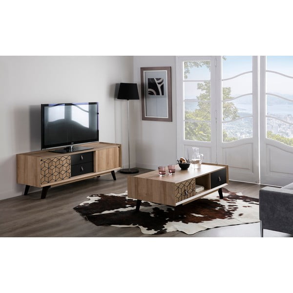 Tavolino in legno di quercia con 2 cassetti Ceilan Ceilam - Marckeric-image-1