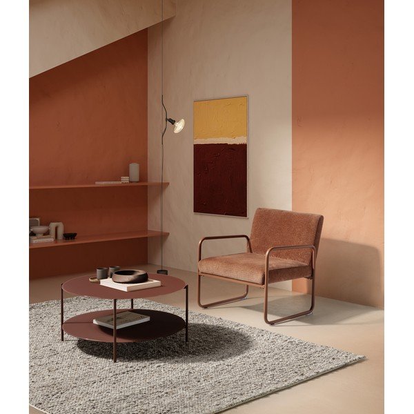 Tavolino da salotto rotondo color terracotta con piano in vetro ø 83 cm Davi – MOME-image-1