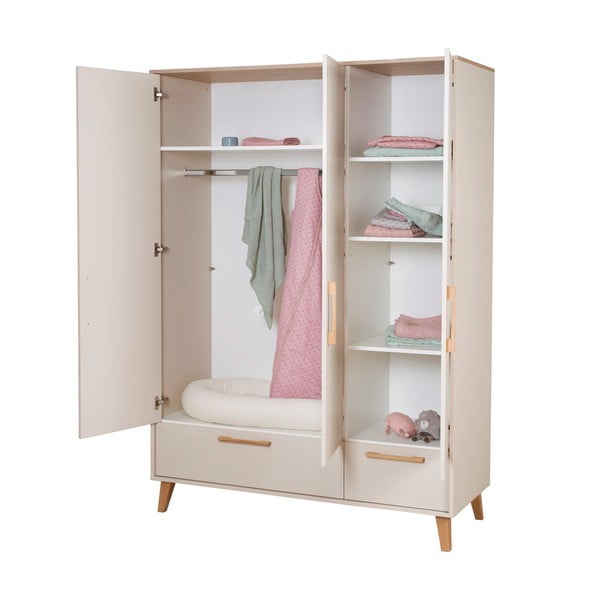 Armadio per bambini color crema/di colore naturale con effetto rovere 138x200x55 cm Jil – Roba-image-4