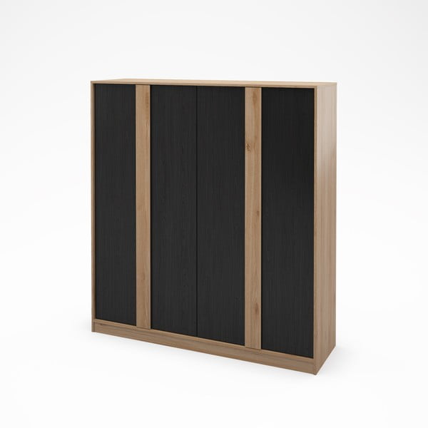 Armadio effetto rovere con decoro nero-naturale 180x197,5x53 cm Dennis - Marckeric-image-2