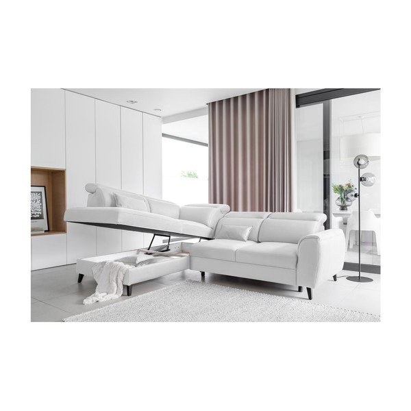 Divano angolare bianco allungabile/con contenitore (con penisola a sinistra/a L) e rivestimento in velluto Noble – ELTAP-image-3