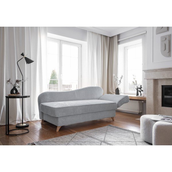 Chaise longue grigio chiaro (con penisola a destra) con rivestimento in velluto a coste Chic Charlotte – Miuform-image-3