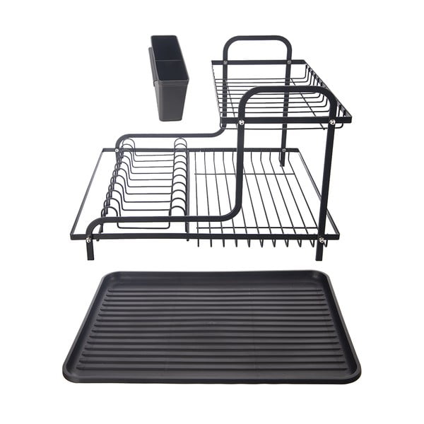 Scolapiatti a due livelli in metallo nero 42,5x32 cm Radka - Orion-image-4