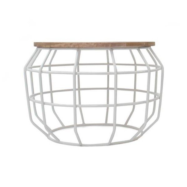 Tavolino bianco con piano in legno di mango , ⌀ 56 cm Pixel - LABEL51