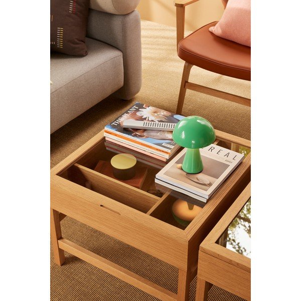 Tavolino da salotto di colore naturale con piano in vetro 60x60 cm Glitz – Hübsch-image-1