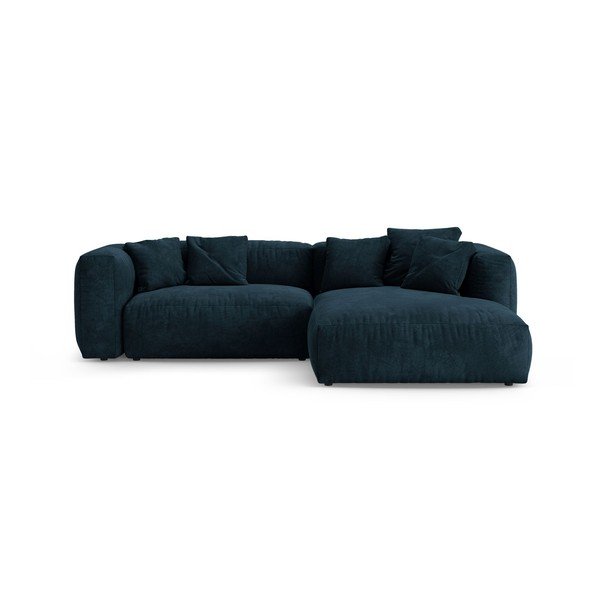 Divano angolare componibile blu scuro allungabile (con penisola a destra/con chaise lounge) con rivestimento in velluto – Micadoni 