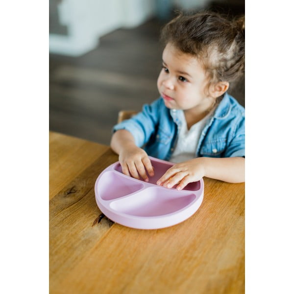 Piatto per bambini in rosa chiaro in silicone 19x20,5 cm – Kindsgut-image-1