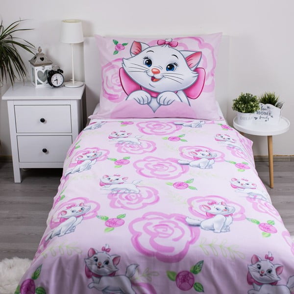 Set copripiumino e federa da bambini rosa in cotone per letto singolo 140x200 cm Marie Cat "Pink" – Jerry Fabrics-image-2