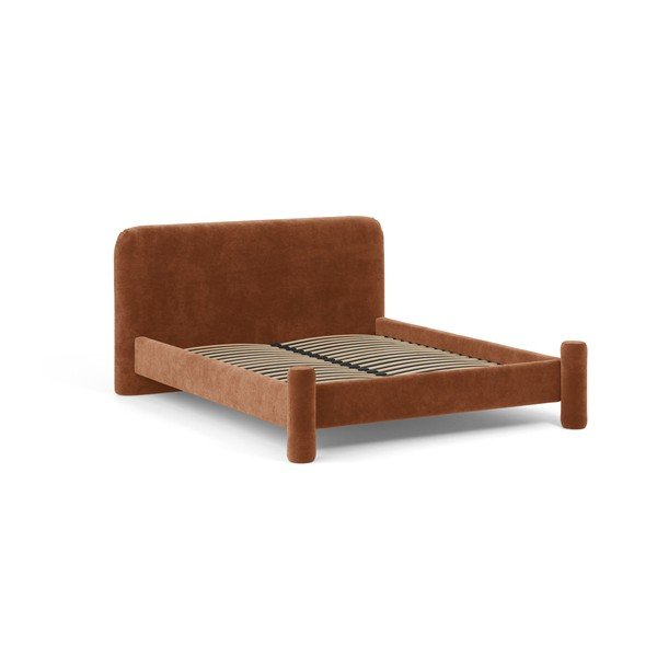 Letto matrimoniale imbottito color terracotta con rete inclusa 140x200 cm Vera – Micadoni -image-1