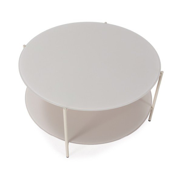 Tavolino da salotto rotondo color crema con piano in vetro ø 83 cm Davi – MOME-image-2