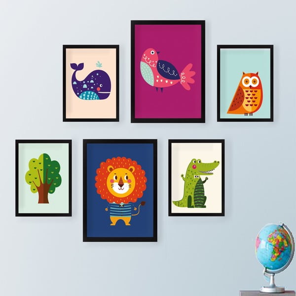 Quadri per bambini in set da 6 pezzi Animals - Wallity-image-1