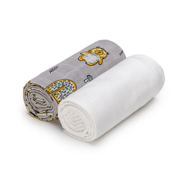 Set di 2 asciugamani per bambini in cotone bianco e grigio 90x100 cm Forest - T-TOMI