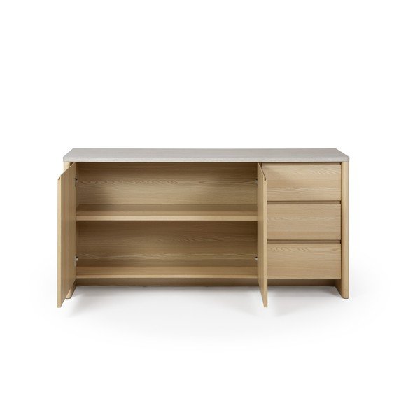 Credenza bianca/colore naturale chiaro con effetto rovere 163x80x45 cm Dore – Marckeric-image-2