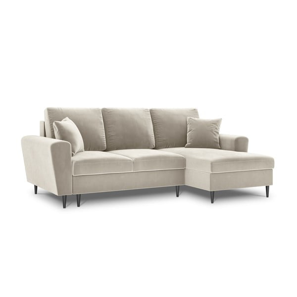 Divano angolare beige allungabile e con contenitore (con penisola a destra/con chaise lounge) con rivestimento in velluto Kyoto – Cosmopolitan Design-image-4