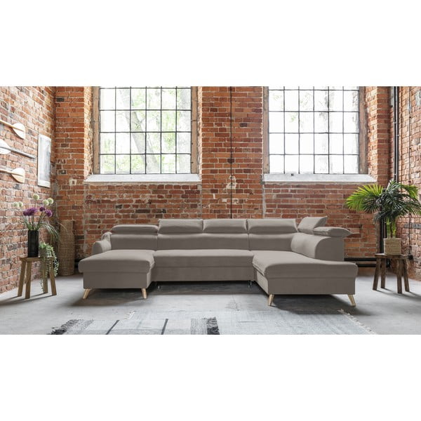 Divano letto angolare a U in velluto marrone chiaro (angolo destro) Sweet Harmony - Miuform-image-1