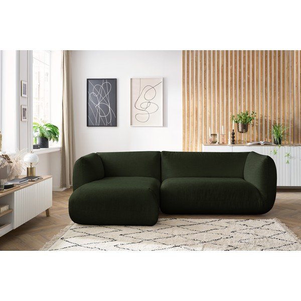 Divano angolare in velluto a coste verde (angolo sinistro) Lecomte - Bobochic Paris-image-1
