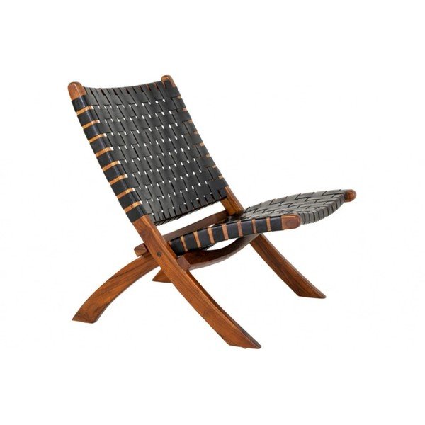 Poltrona in pelle nera con intreccio Perugia - House Nordic-image-3