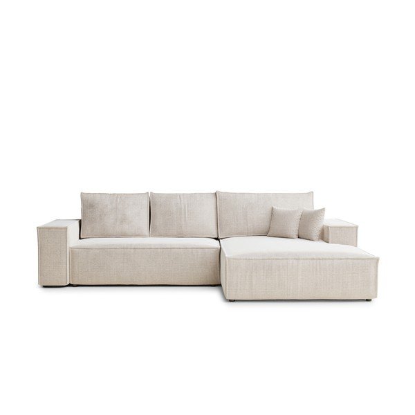 Divano angolare color crema allungabile/con contenitore (con penisola a destra/con chaise lounge) con rivestimento in ciniglia Maze – Maison de Rêve