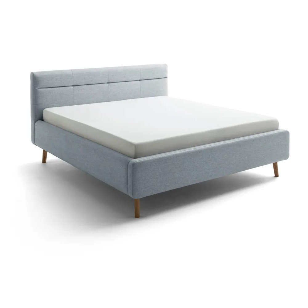 Letto matrimoniale imbottito blu polveroso con contenitore con rete inclusa 160x200 cm Lotte – Meise Möbel | Letti matrimoniali