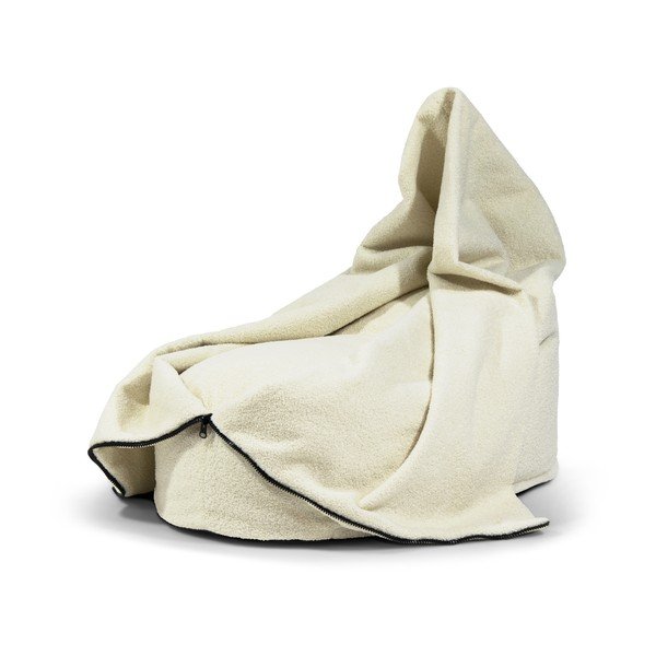 Pouf a sacco per bambini color crema con rivestimento in bouclé Cocoon 80 – SLOWDOWN-image-3