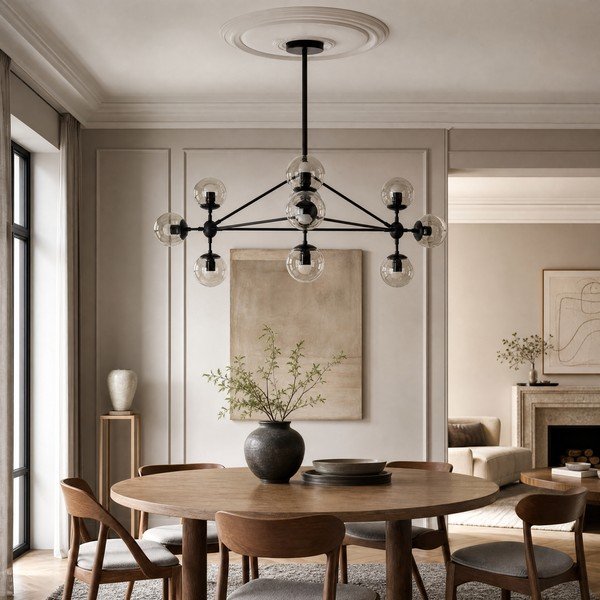 Lampadario nero in metallo con paralume in vetro Abira – Premier Housewares-image-2