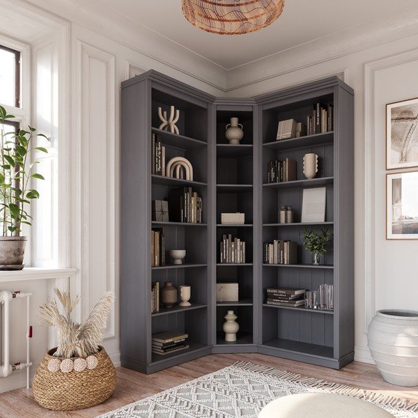 Libreria grigia in pino massiccio 85x219x56 cm Anita – Støraa-image-2