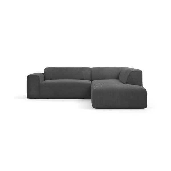 Divano angolare in velluto a coste antracite, 260 cm, angolo destro Karen - Marie Claire Home
