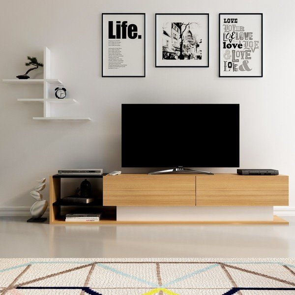 Televisore bianco/naturale in legno esotico 180x40 cm Liza - Kalune Design-image-3