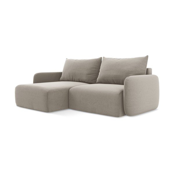 Divano angolare grigio tortora allungabile/con contenitore (con penisola a sinistra/con chaise lounge) con rivestimento in velluto Kalena – Makamii-image-2