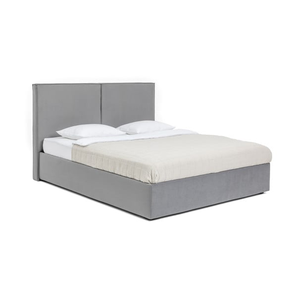 Letto matrimoniale imbottito grigio con contenitore, materasso e rete inclusi 180x200 cm Thessa Bold – Bonami Selection