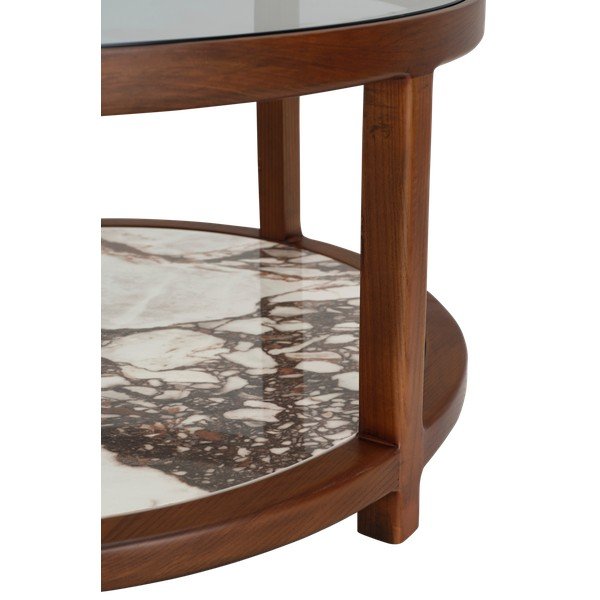 Tavolino da salotto rotondo marrone con piano in vetro ø 80 cm Classeno – Ellos Home-image-4