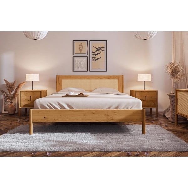 Letto matrimoniale in rovere con testiera in rattan 160x200 cm Pola - The Beds-image-1