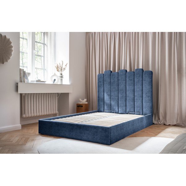 Letto matrimoniale imbottito blu con vano contenitore con griglia 160x200 cm Dreamy Aurora - Miuform-image-2