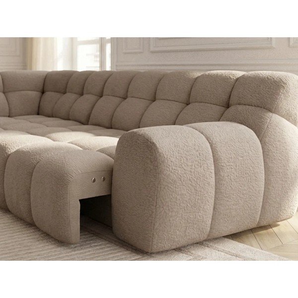 Divano angolare beige allungabile/con movimento relax elettrico (con penisola a sinistra/a L) Andre – Bobochic Paris-image-4