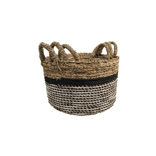 Set di 3 cestini portaoggetti Raffia Natural Gris - HSM collection-image-1