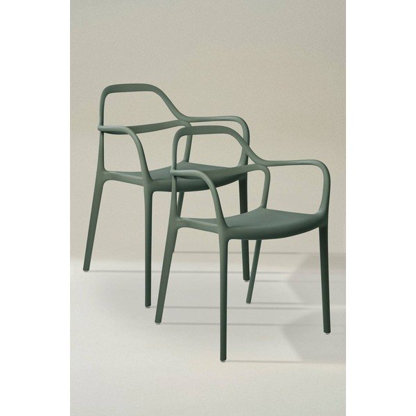 Sedie da pranzo in set verde scuro in plastica con braccioli/impilabili 2 pz Karlaby – Jotex-image-1