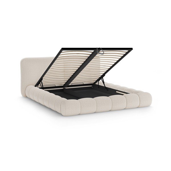 Letto matrimoniale imbottito beige con contenitore con rete inclusa 200x200 cm Solange – Micadoni -image-2