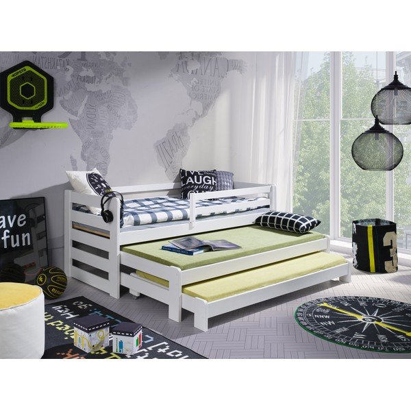 Letto per bambini in legno di pino bianco con letto estraibile 90x190 cm Rico - Lano Meble-image-1