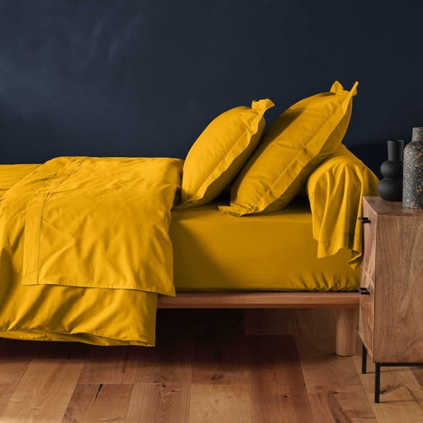 Lenzuolo giallo in cotone elasticizzato 180x200 cm Lina - douceur d'intérieur-image-1